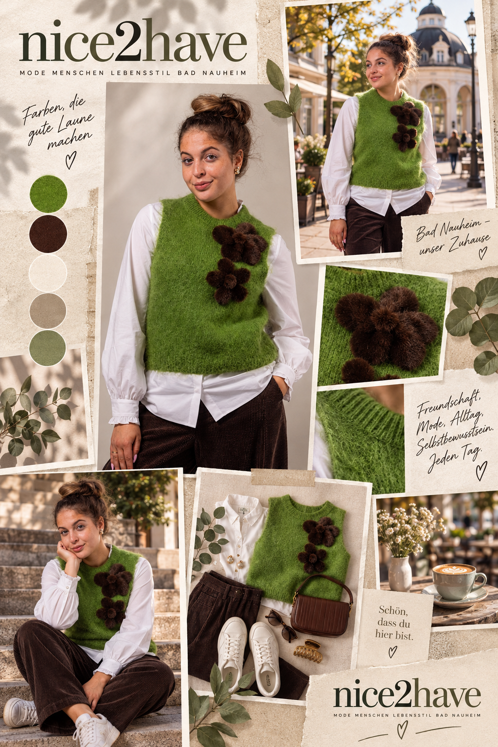 Moodboard - Inspiration für Pullunder mit Blumen in Nerz-Optik