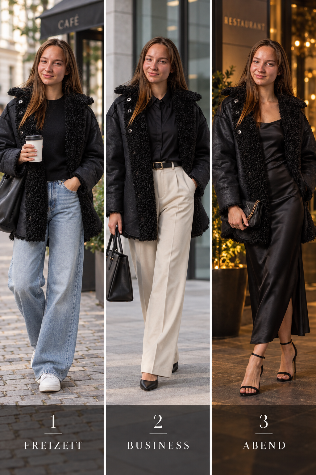 Drei Styling-Ideen für Wendejacke JORDY: Freizeit, Business und Abend