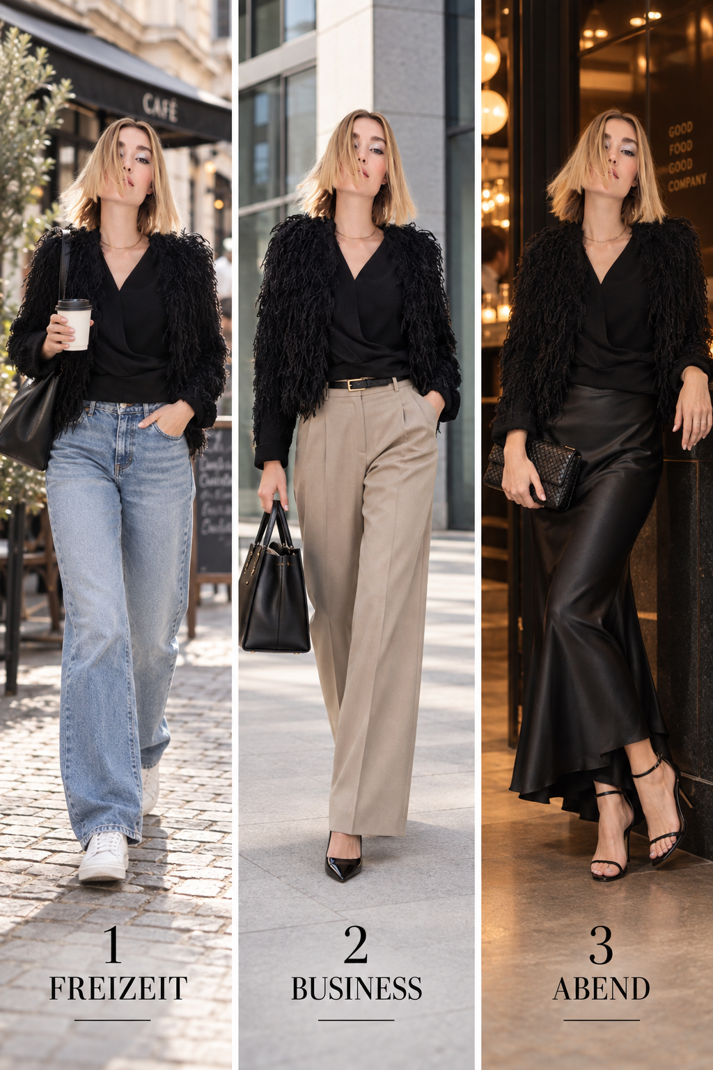 Drei Styling-Ideen für Hose ZABERA: Freizeit, Business und Abend