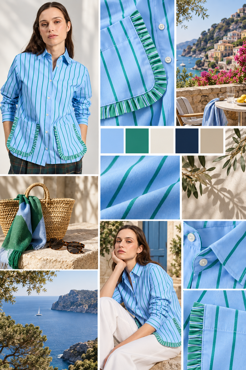 Moodboard - Inspiration für Grün gestreiftes Hemd mit Rüschen-Taschen