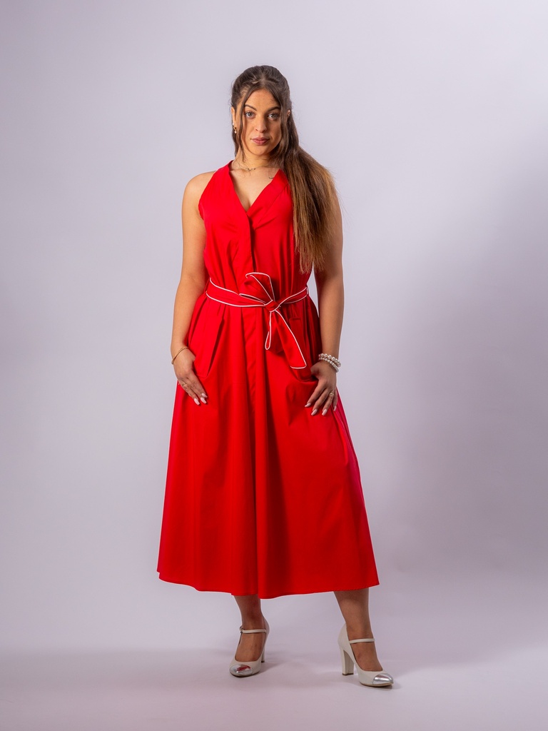 [DR4027_RT-36] Maxikleid blau+rot (Rot, 36)