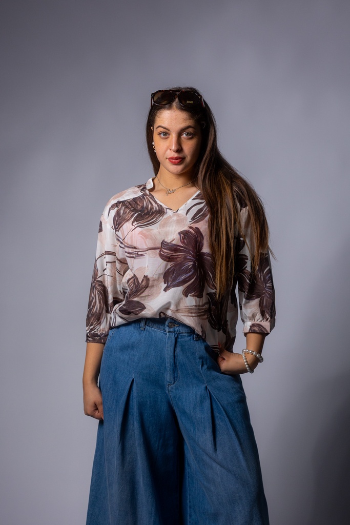 3/4 Arm Bluse mit V-Auschnitt
