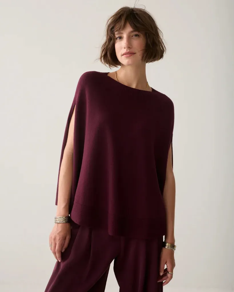 [P3499_7s8023_RT-SM] Ärmelloses Strick-Cape (Pullover) (S/M)