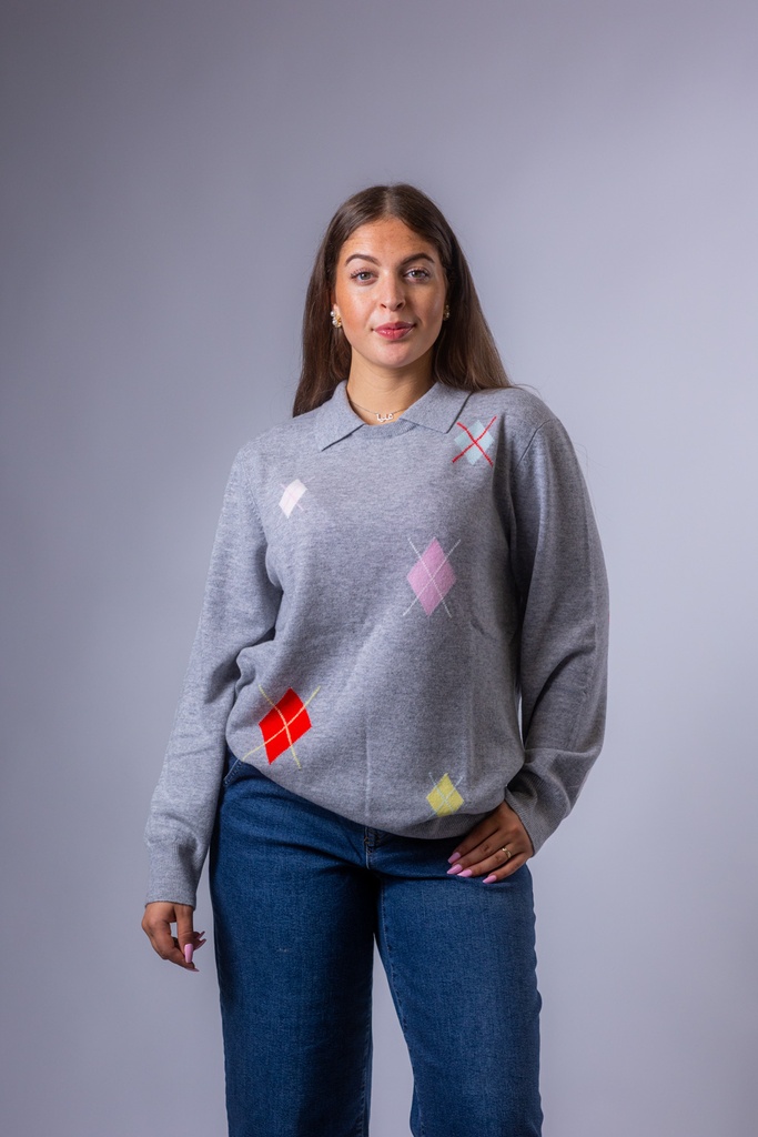 [P3501_FW2619_GU-S] Polo mit Rhombenprint (S)