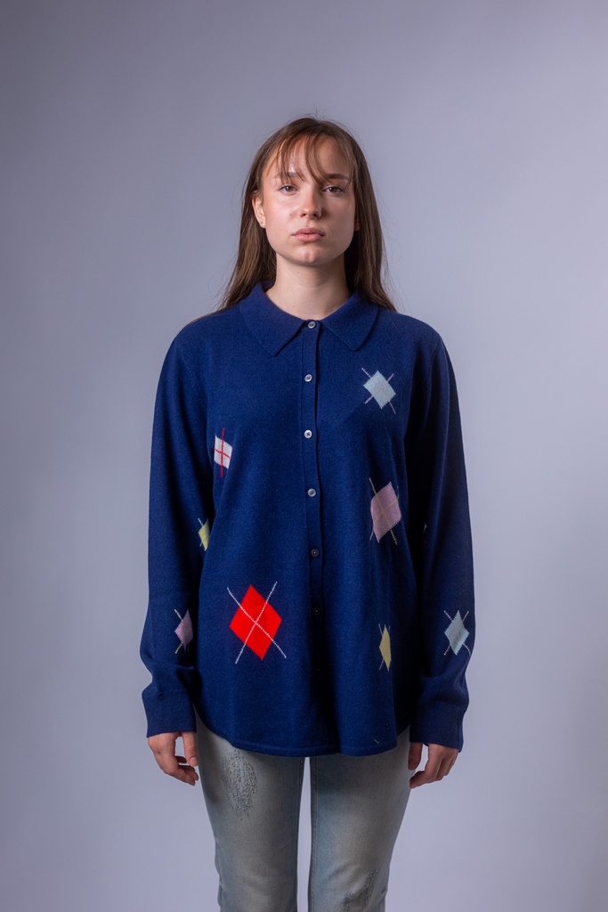 [P3501_FW2621_BL-S] Strickhemd mit Rhombenprint (S)