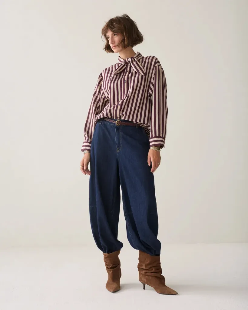 [P3503_2s3523_GS-34] Blockstreifen Bluse mit Schluppe relaxed fit (34)