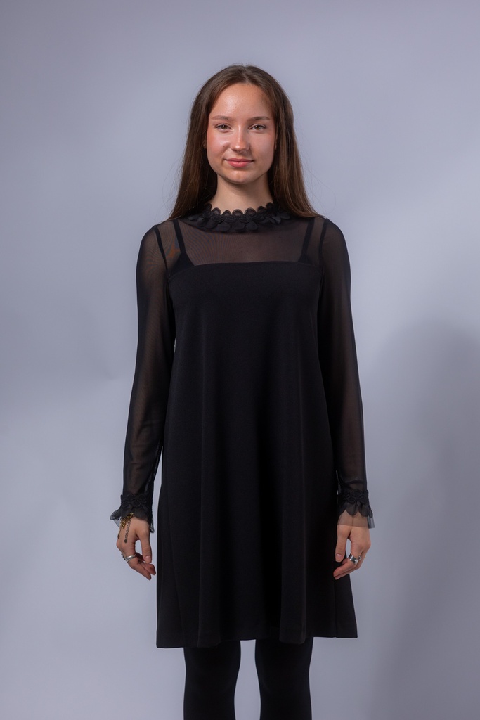 [P3496_2196_SW-36] Luftiges A-Linien Kleid mit Spitzendetails (36)
