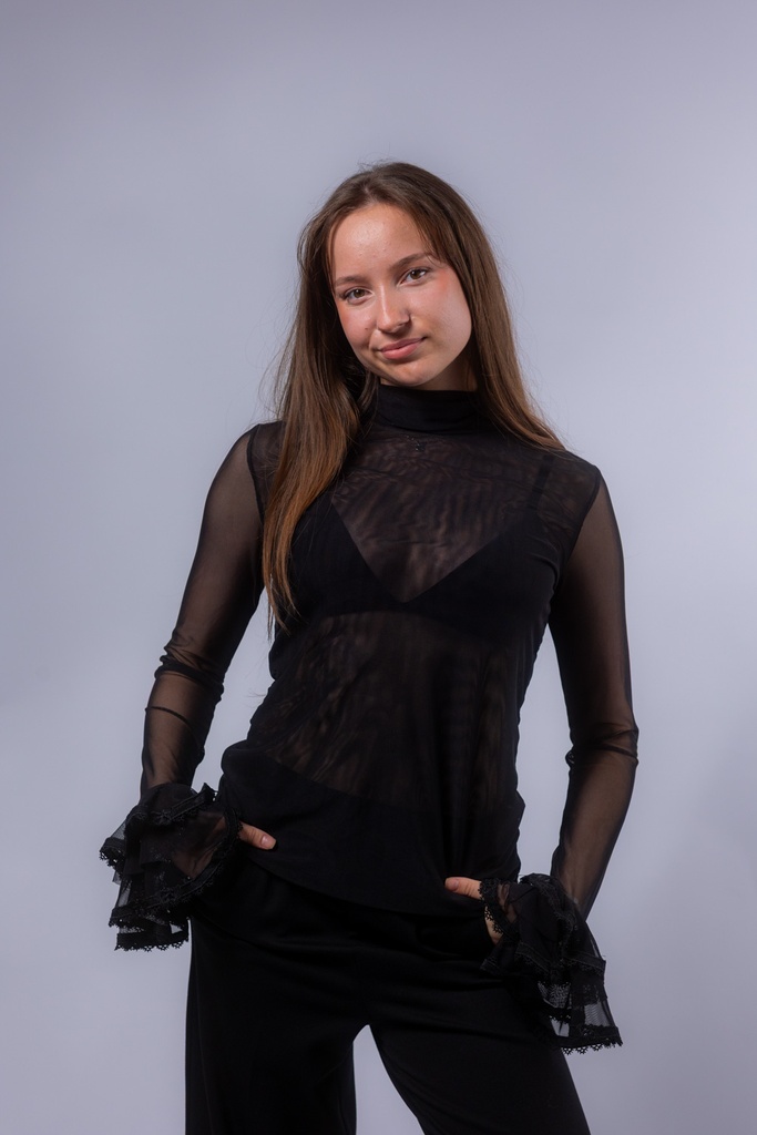 Mesh-Shirt mit Rüschenärmeln