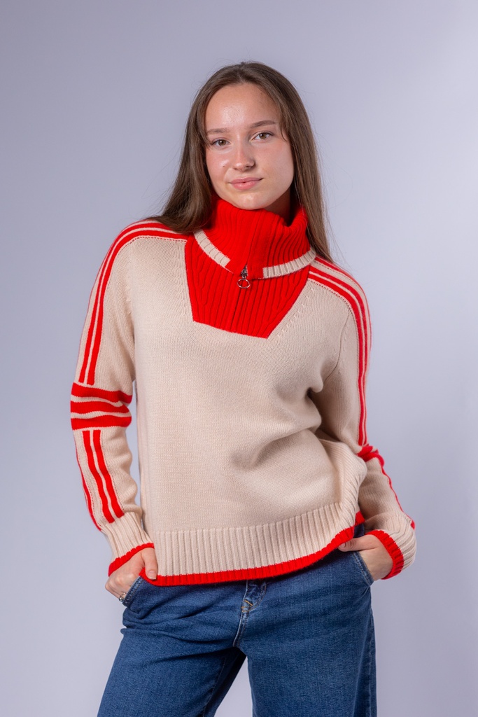 [P3533_AS010_PR-S] Rollkragenpullover mit Reisverschluss (S)