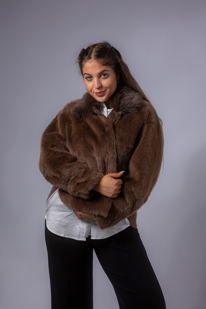 Fake Fur Lederhemd TARA mit Fellkragen