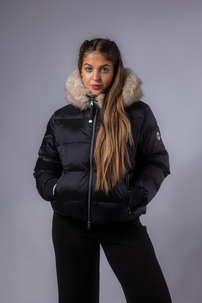 [P3540_261907_SW-S] Bomberjacke SCOTTIA mit Fellkapuze (Schwarz, S)