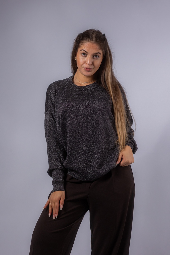 [P3566_M94138_GU-S] Lurexpullover Rundhals (Grau, S)