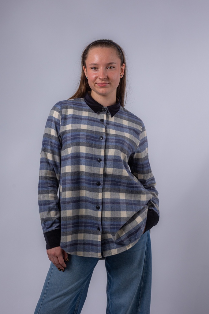 [P3561_82088_KA-36] Flanellbluse mit Lederkragen MALEA (36)