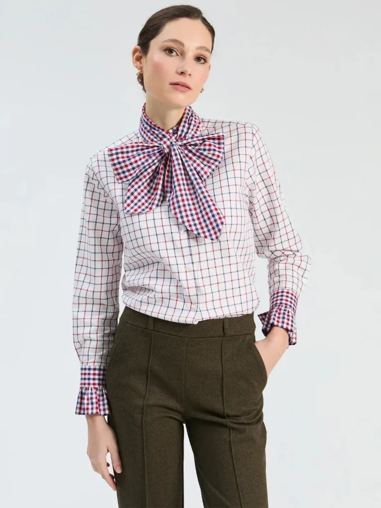 [P3568_33984_KA-38] Karierte Bluse mit Maxischleife (38)