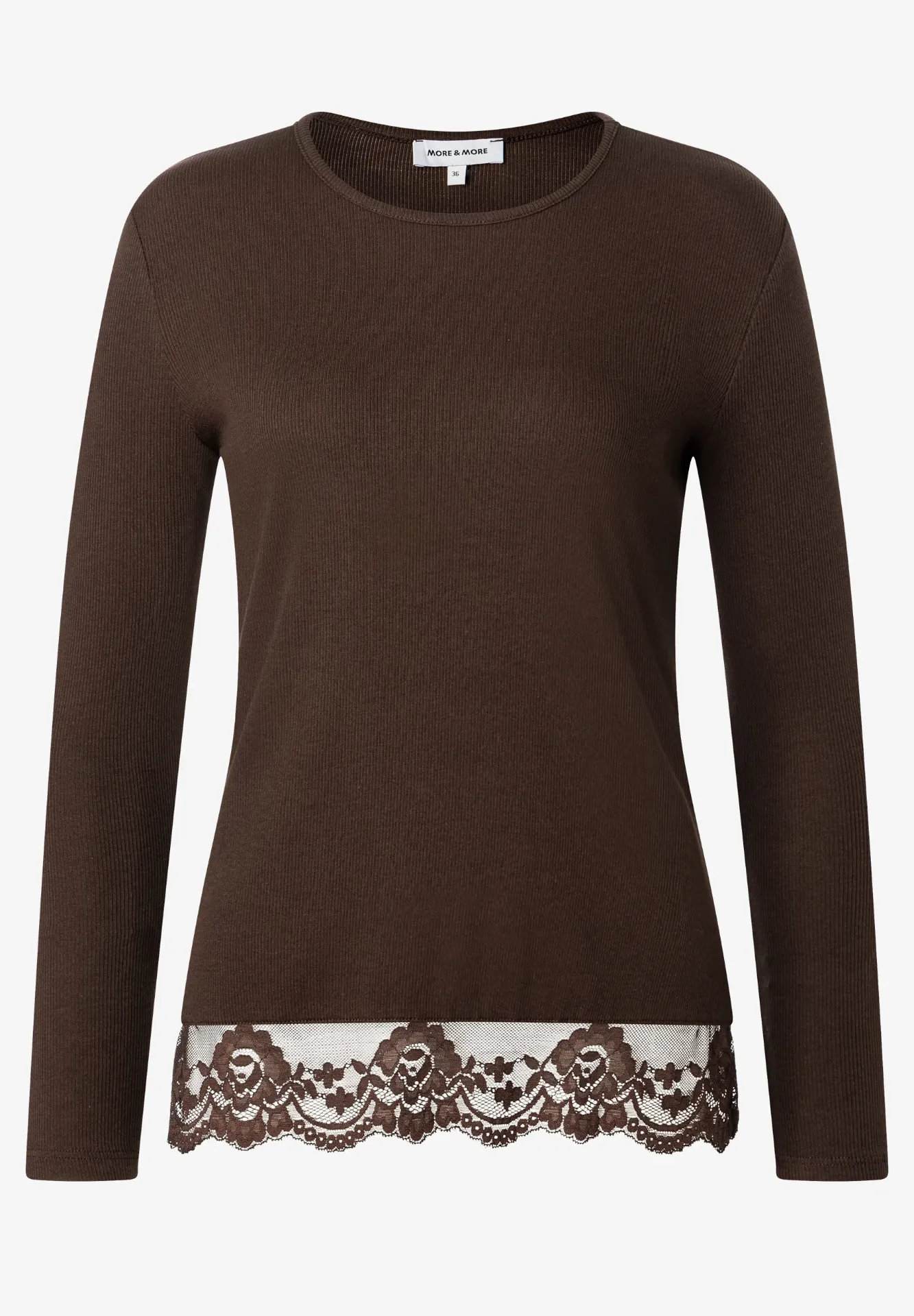 [P3556_90082_BN-36] Langarm T-Shirt mit Spitzensaum (36)