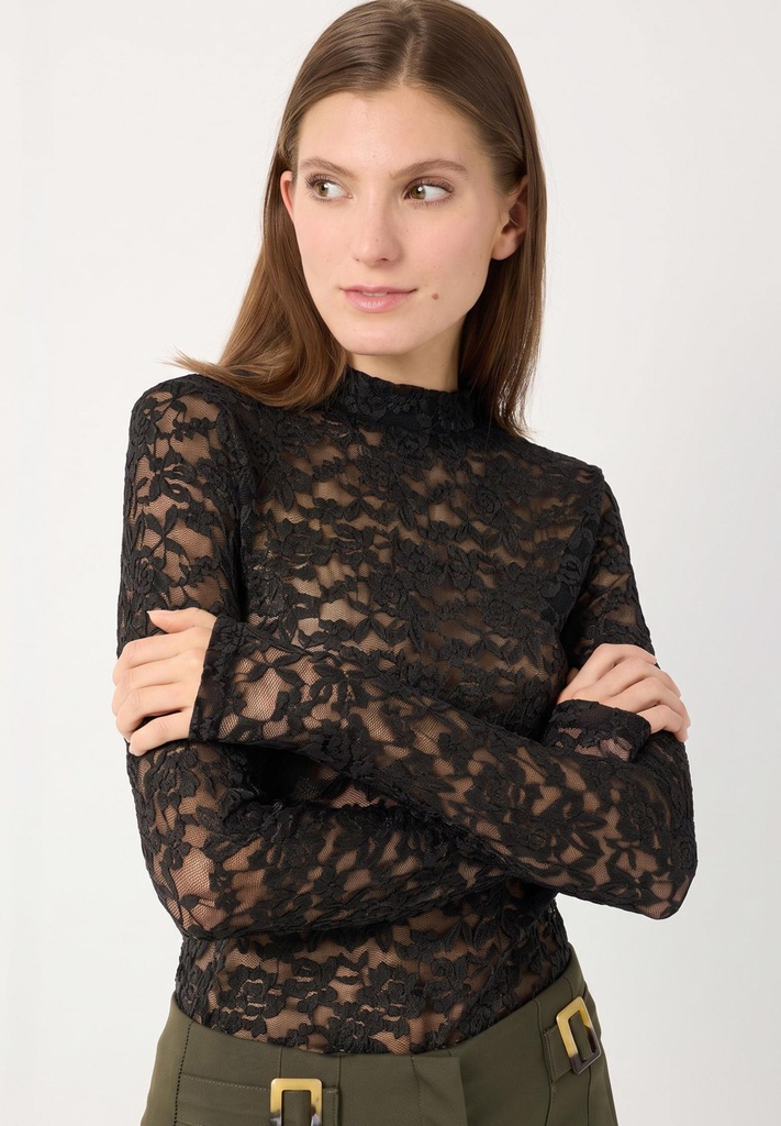 [P3579_61100061_SW-34] Longsleeve aus Spitze (Schwarz, 34)