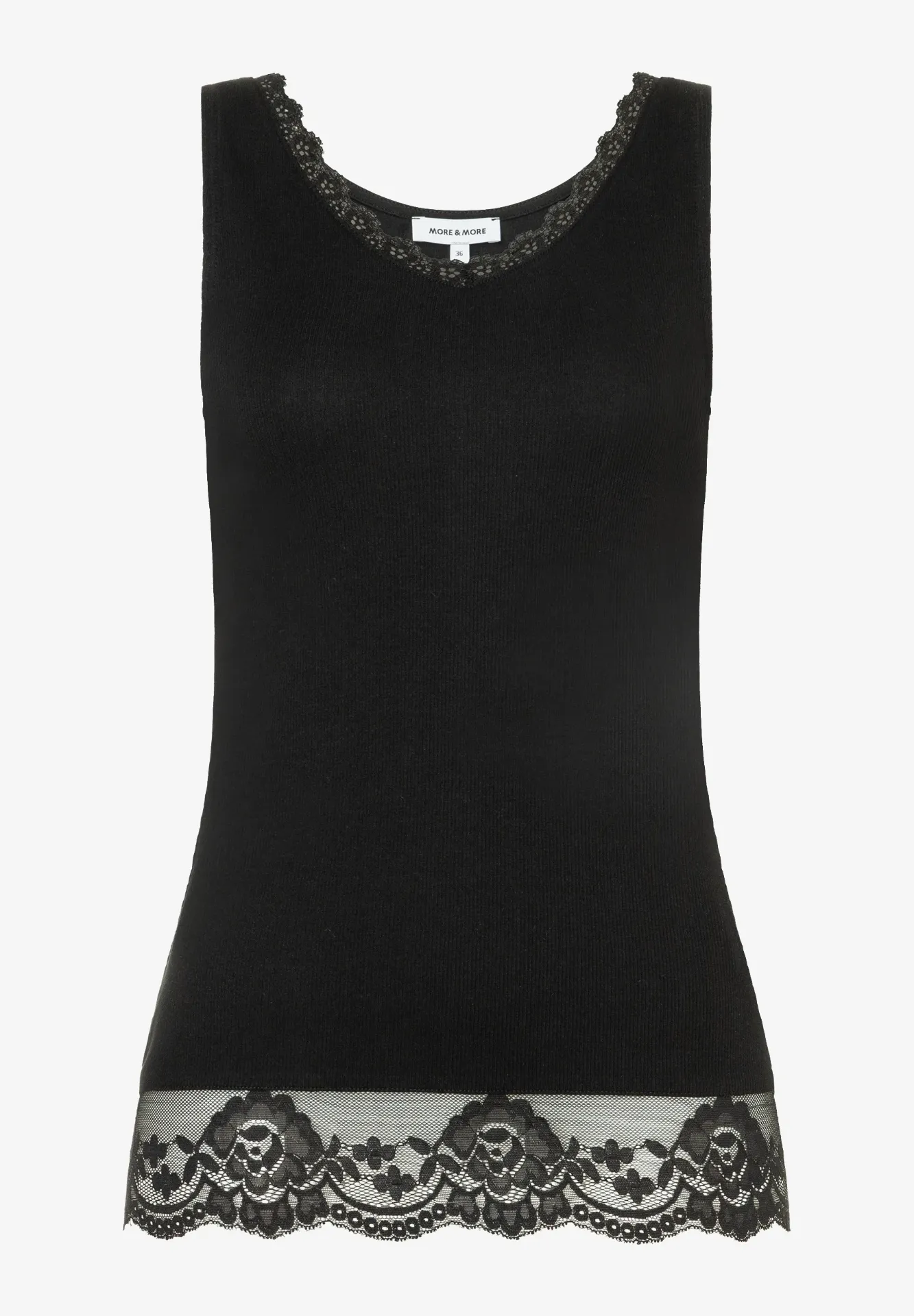 [P3560_30057_SW-34] Top mit Spitzensaum (Schwarz, 34)