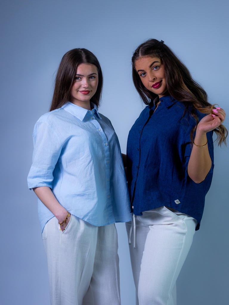 Leinenbluse sky und nightblue