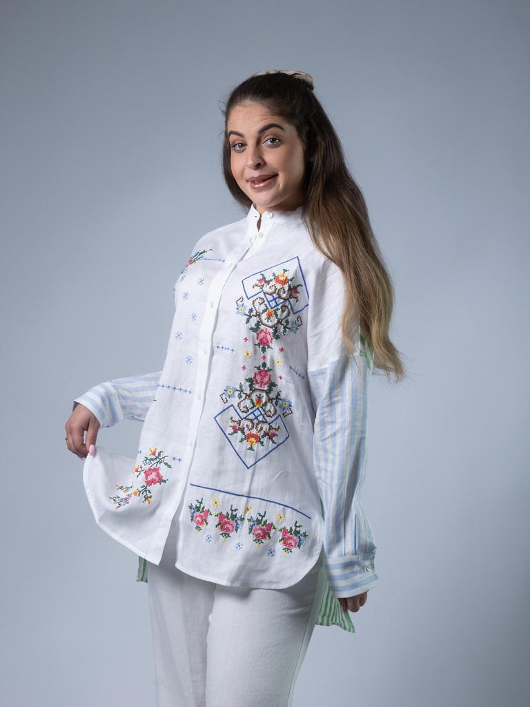 [33250_PR-36] Leinenbluse bestickt (36)