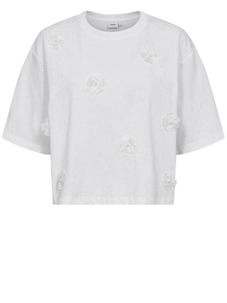 [Nufleur_WS-XS] T-Shirt mit Blüten (Weiss, XS)